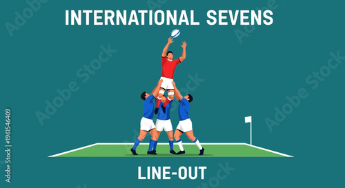 International Sevens Rugby Lineout Action Dynamic Illustration