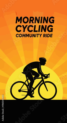 Invigorating Morning Cycling Community Event: Silhouette Rider Against Sunrise Backdrop