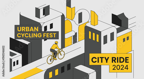 Isometric Urban Cycling Festival Illustrative Design for City Ride Event in the Year 2024