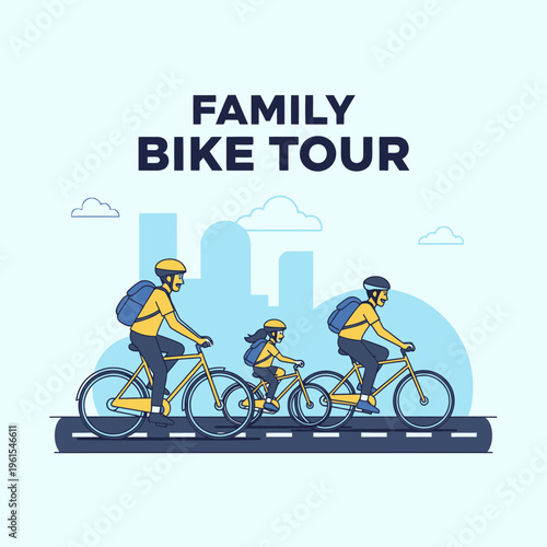 Joyful Family Cycling Adventure Through A Modern Cityscape