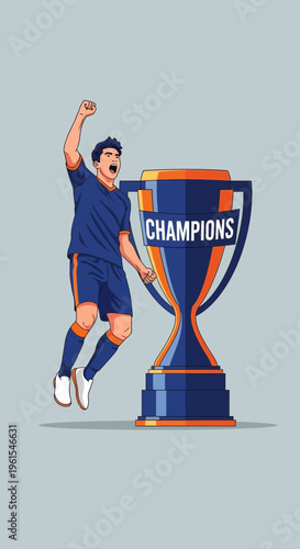 Joyful Athlete Celebrates Victory With Championship Trophy Victory Celebration