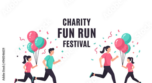 Joyful Charity Fun Run Festival Celebration with Balloons and Confetti