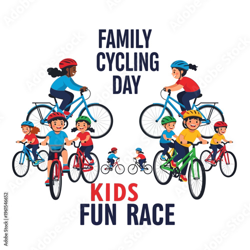 Joyful Family Cycling Day: Kids Embark on Fun Race, Enjoying Bikes and Summer Adventures