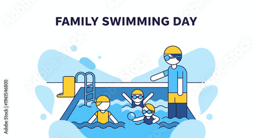 Joyful Family Swimming Illustration Depicting Summer Fun And Recreation Activities