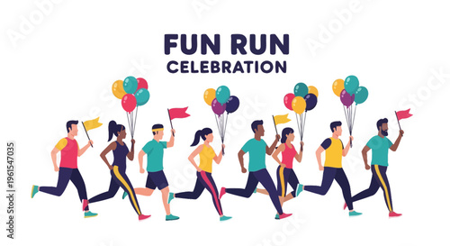 Joyful Marathon Celebration With Balloons Flags And Energetic Runners Displaying Sportsmanship