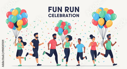 Joyful Marathon Celebration With Balloons and Runners, A Festive and Energetic Event