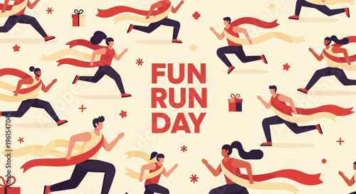 Joyful Marathon Day Celebration: A Seamless Vector Illustration for Exciting Running Events