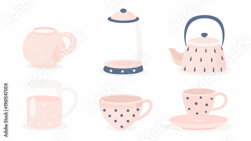 Charming pastel collection of illustrated teaware and coffee cups
