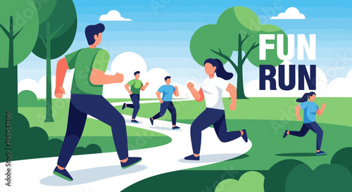 Joyful Marathon: Energetic People Running Outdoors for Fitness and Health Activities