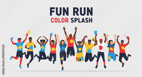 Joyful Participants Celebrating Color Run Event Showing Cheerful Festivities Display