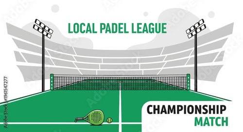 Local Padel League Championship Match Illustration Design Featuring Stadium Lighting and Equipment