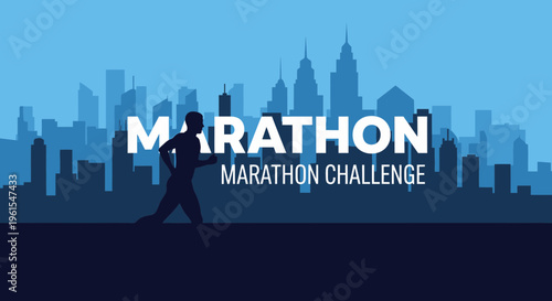 Marathon Challenge Silhouette: A Runner's Urban Journey, Cityscape Adventure, Fitness Goal