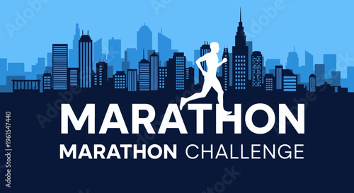 Marathon Challenge Silhouette: Runner Over Cityscape for Sports and Fitness Motivation