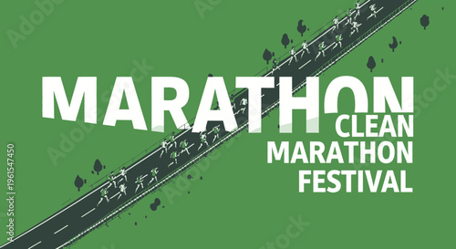 Marathon Clean Festival: Dynamic Illustration of Runners on an Asphalt Road Promoting Fitness