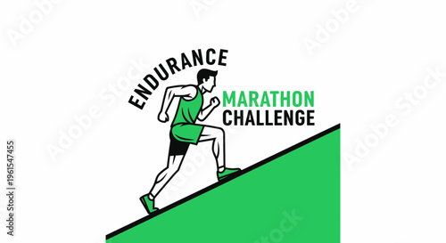 Marathon Endurance Challenge Athlete Running Upwards Slope Representing Achievement And Goal
