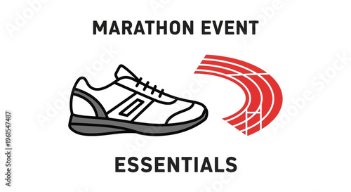 Marathon Essentials: Illustrative Graphic Depicting Running Shoe and Track Iconography