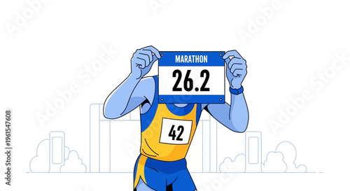Marathon Runner Displaying Race Number Illustrated in Minimalist Flat Design Style