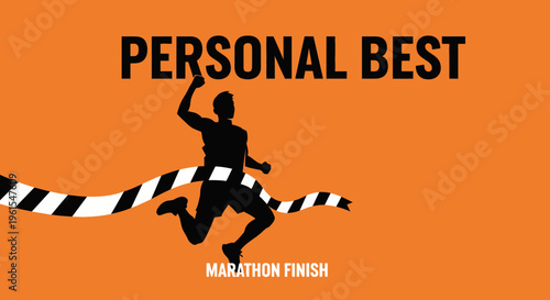Marathon Runner Achieving Personal Best Crossing Finish Line Silhouette