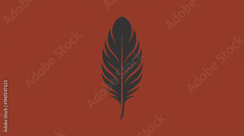 Elegant feather illustration on a vibrant red background, simple design.