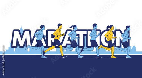 Marathon Runners Racing Towards The Finish Line In A Colorful Artistic Illustration