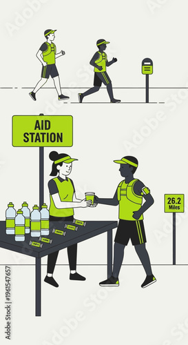 Marathon Runners Receiving Aid At A Dedicated Station Offering Refreshments