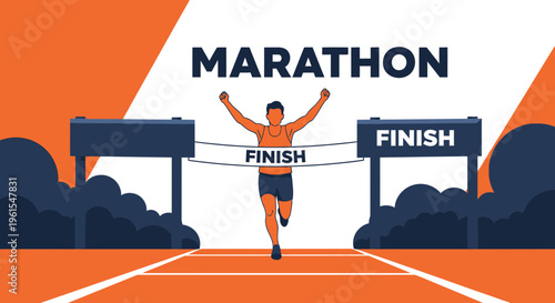 Marathon Victory Celebration: Runner Crossing Finish Line, Triumphantly Reaching Goal