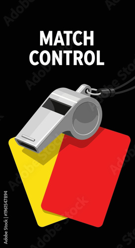 Match Control Illustration Featuring Whistle, Cards, and Dynamic Design for Sports and Competitions