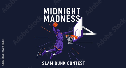 Midnight Madness Slam Dunk Contest Illustration Depicting a Basketball Player in Action