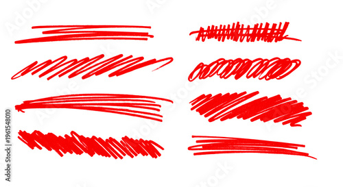 PNG Set of hand drawn red marker line design element, grunge strokes, doodle lines underline scribble
