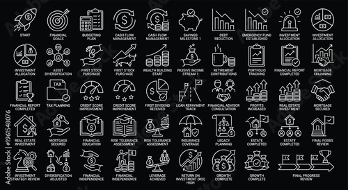 Set of line icons for personal finance and investment goals