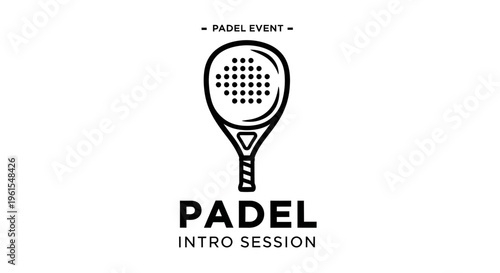 Minimalist Padel Logo Design Featuring Racquet, Event Details, and Introduction Session
