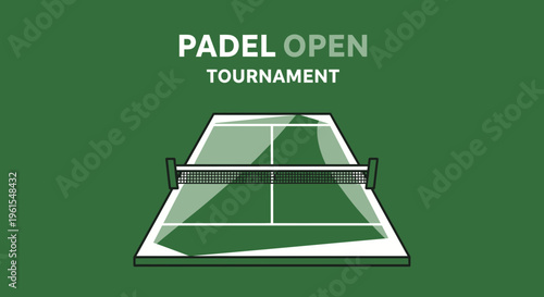Minimalist Padel Open Tournament Court Graphic on Green Background For Sports Design