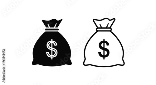 Collection of two simple vector graphic illustrations representing money bags marked with the universal dollar currency sign ready for finance use