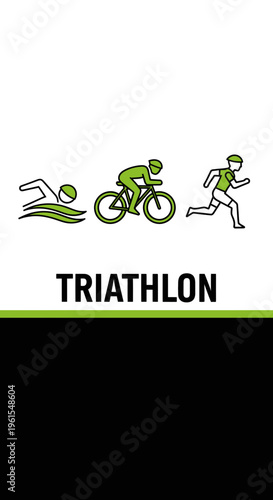 Minimalist Triathlon Icon Set Depicting Swimming, Cycling, and Running in Vivid Detail