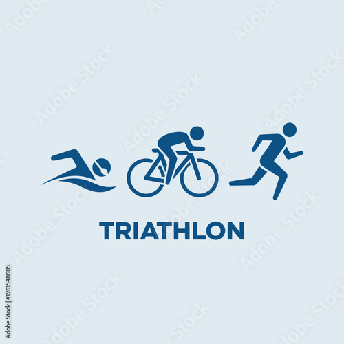Minimalist Triathlon Icon Set Depicting Swimming Cycling and Running Silhouettes for Sports