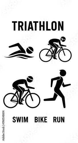 Minimalist Triathlon Illustration Depicting Swim, Cycling, And Running Events For Fitness