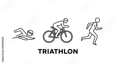 Minimalist Triathlon Illustration Depicting Swimming, Cycling, and Running in Linear Style