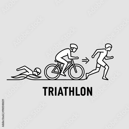 Minimalist Triathlon Illustration Depicting Swimming, Cycling, and Running Stages with Clean Lines