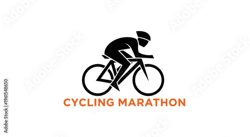 Minimalistic Cycling Marathon Logo Depicting Athlete on Bicycle in Silhouette Style