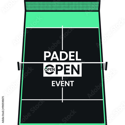 Minimalistic Graphic Representation of a Padel Court for Open Event Tournament Promotion