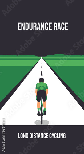 Minimalistic Illustration Of Endurance Cyclist In Pursuit On Endless Roadway Perspective