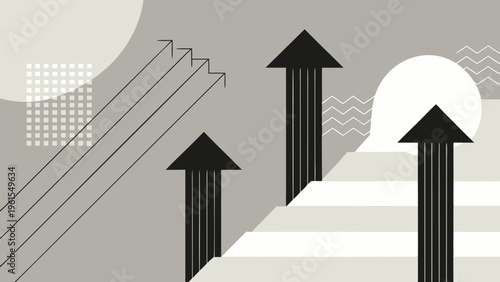 Abstract graphic depicting growth progress and upward trending arrows