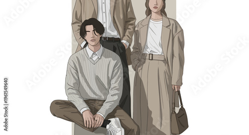 Young man sitting relaxed casual outfit.