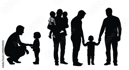 Heartwarming vector illustration of diverse fathers engaging with their children, celebrating family connections.