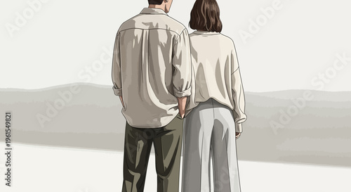 Couple standing together holding hands.
