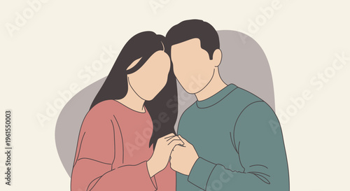 Loving young couple holding hands.