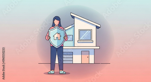 Person holding shield protecting house home security concept safety and protection
