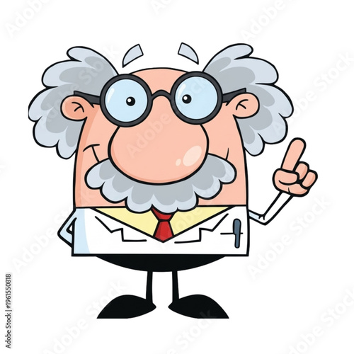 Cartoon Illustration of an Old Professor Explaining Something