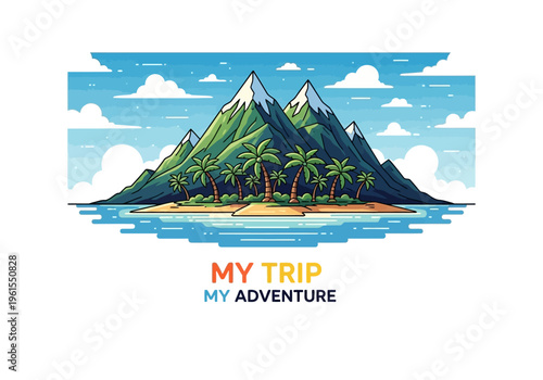 Island paradise with palm trees and mountains, a tropical getaway for your next adventure