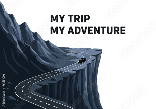 Embark on a thrilling journey along a winding road, a car navigates a cliffside path, capturing the essence of adventure and exploration